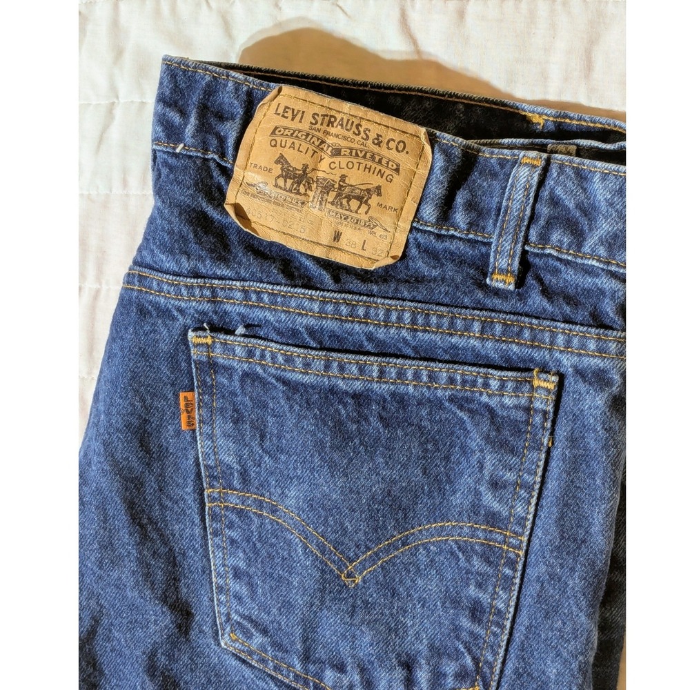 Vintage Levis 517 Orange Tab 38x32 Denim Bootcut Jeans Made in USA 40517-0215